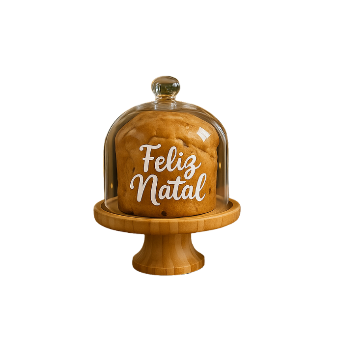 Porta Panetone de Vidro e bambu - 2 Unidades - Escolha sua Personalização